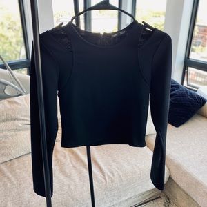 Black Zara peekaboo shoulder long sleeve crop top